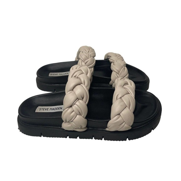 Steve Madden Shoes - Womens Steve Madden Elodie Braided Platform Slide Sandals Off White/Ivory Size 9